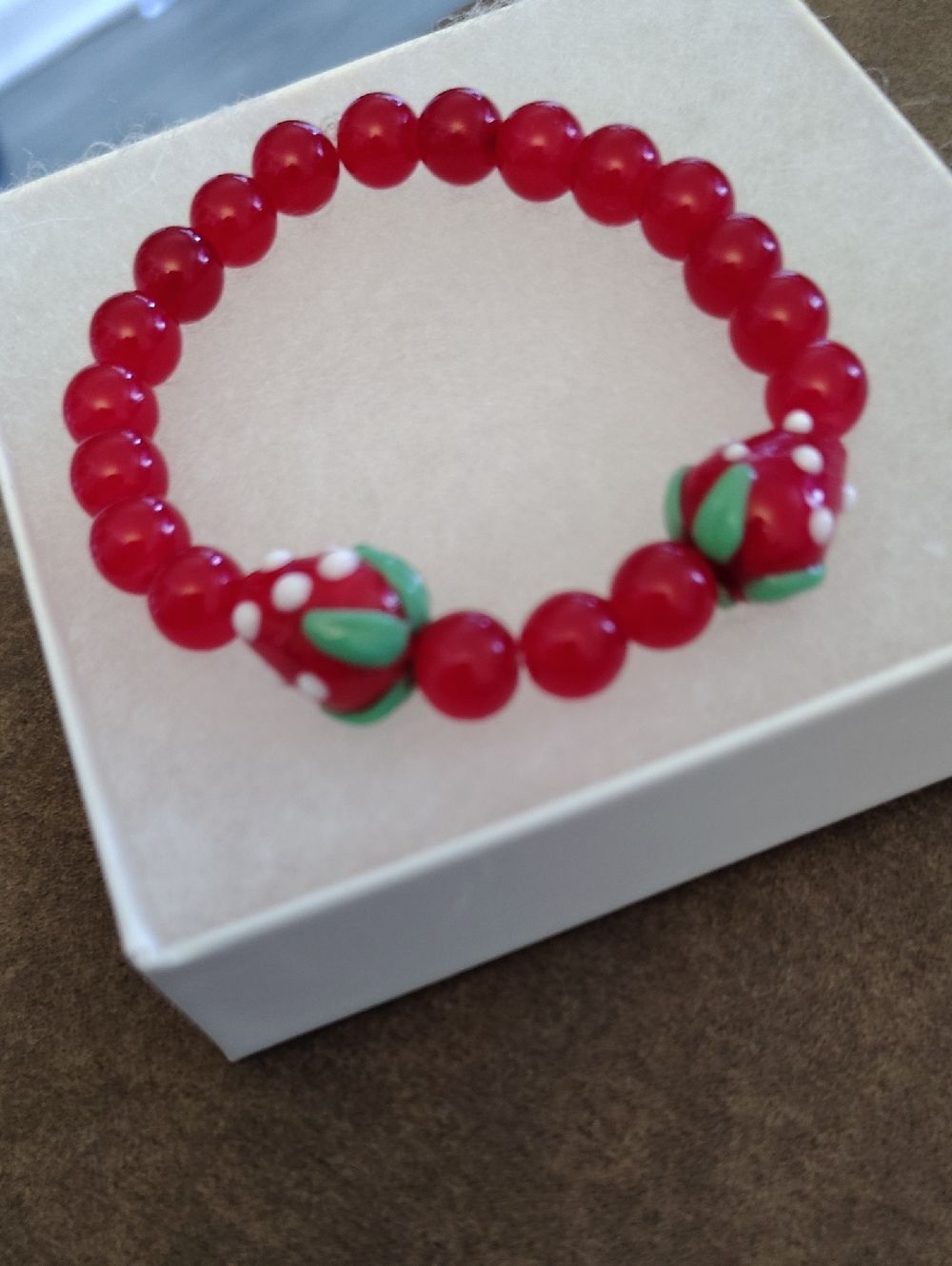 Hand Crafted Red Beaded Strawberry Accent Bracelet